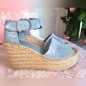 Suede blue wedges